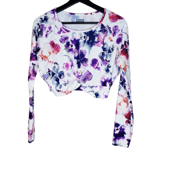 Athleta Other - ATHLETA Twist Knot Floral Watercolor Swim Rashguard Top Size Large Long Sleeve
